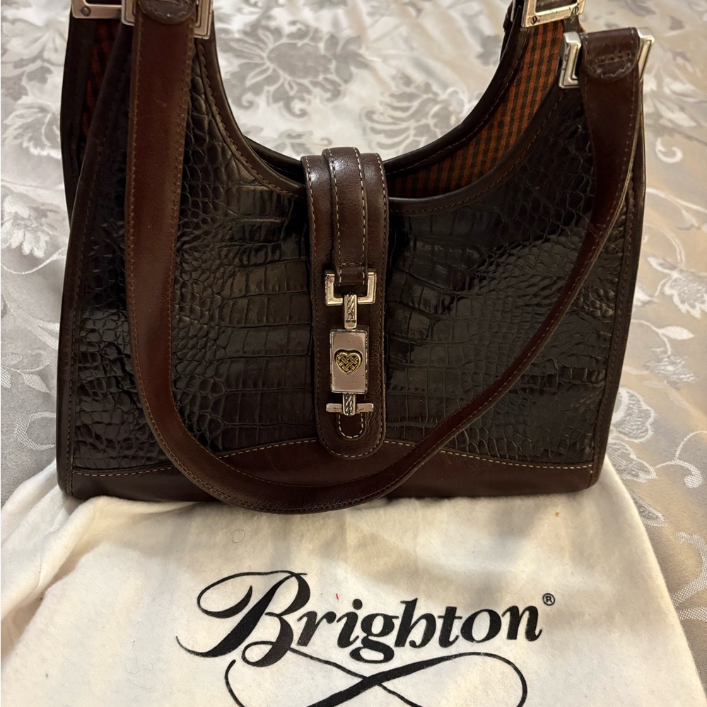 Brighton Brown Leather Shoulder Bag with Silver-Tone Hardware